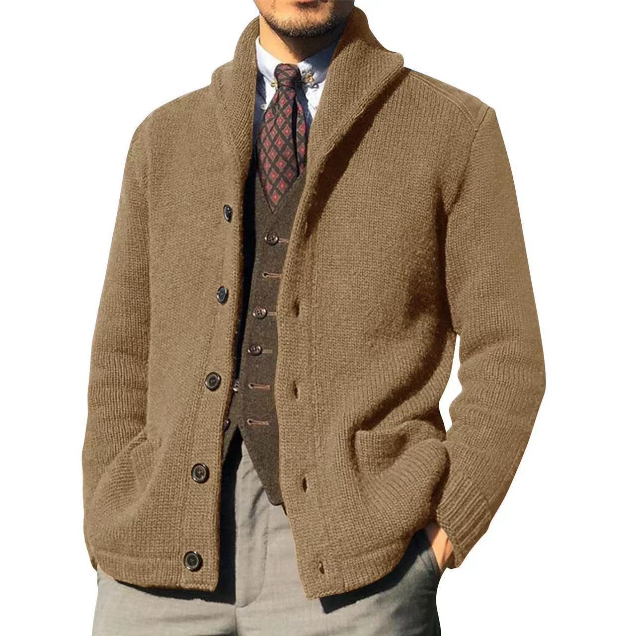 Autumn And Winter New Sweater Mens Solid Color Long Sleeved Knitted Cardigan Coat Sweater  Coats