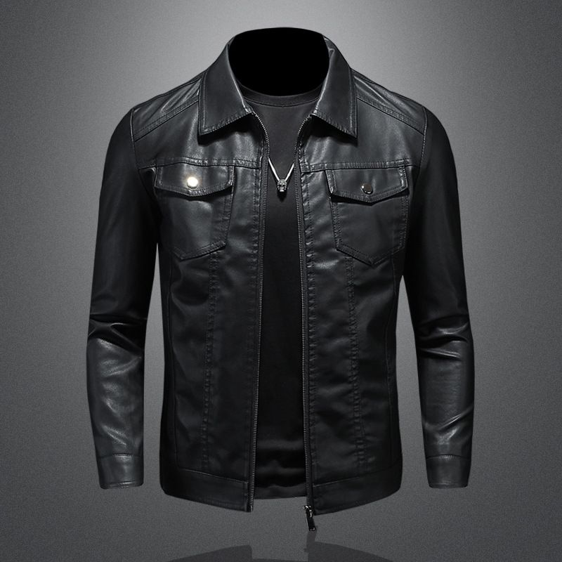 Spring and winter Korean version slim-fit trend plus fleece thickened motorcycle jacket men's leather jacket Coats