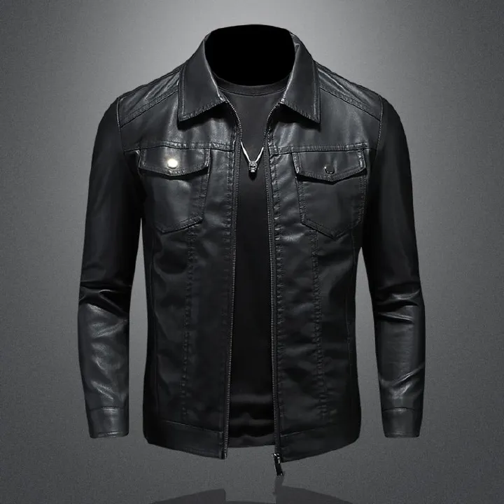 Spring and winter Korean version slim-fit trend plus fleece thickened motorcycle jacket men's leather jacket Coats