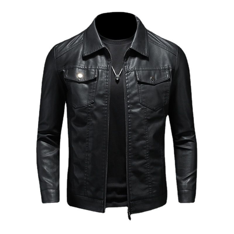 Spring and winter Korean version slim-fit trend plus fleece thickened motorcycle jacket men's leather jacket Coats