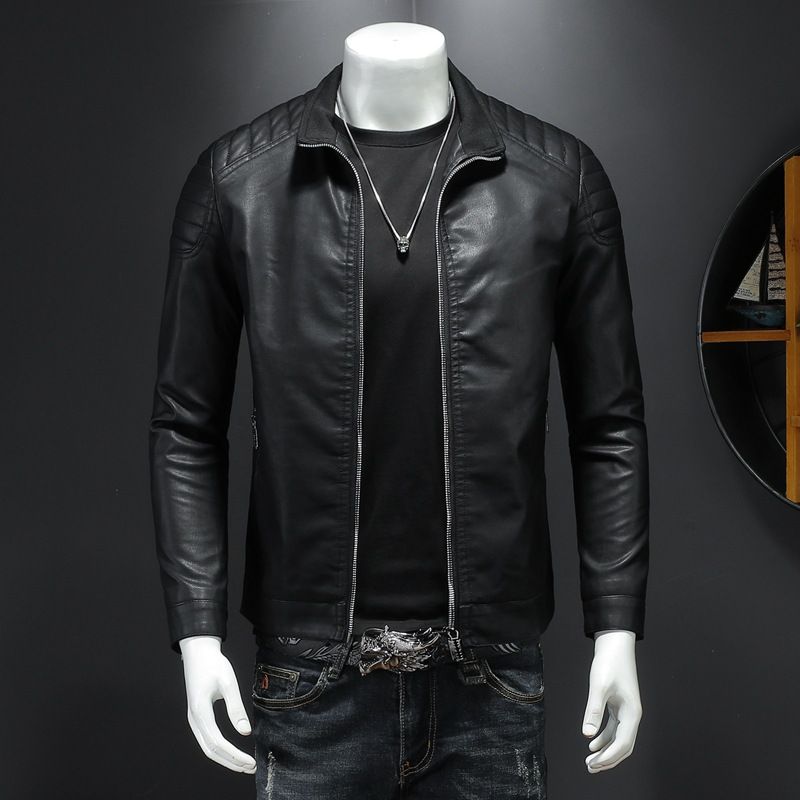 Halloween Costumes Men Adult Waterproof PU Leather Jacket For Men Faux Leather Men's Motorcycle Jacket Zip Stylish PU Jackets Coats
