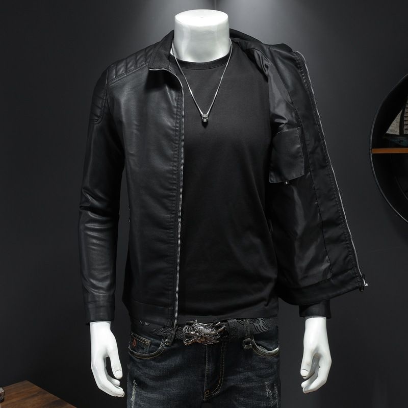 Halloween Costumes Men Adult Waterproof PU Leather Jacket For Men Faux Leather Men's Motorcycle Jacket Zip Stylish PU Jackets Coats