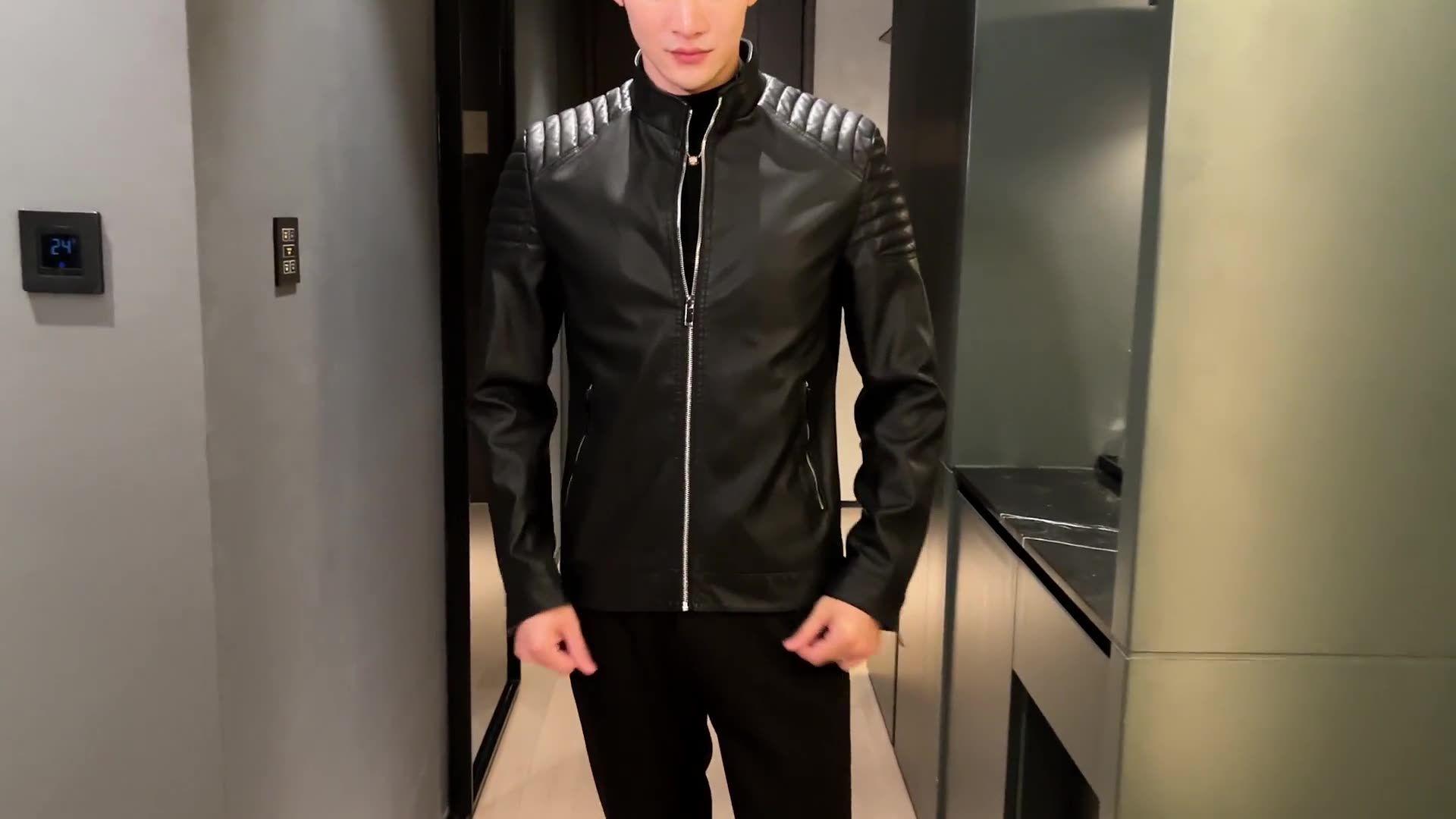 Halloween Costumes Men Adult Waterproof PU Leather Jacket For Men Faux Leather Men's Motorcycle Jacket Zip Stylish PU Jackets Coats