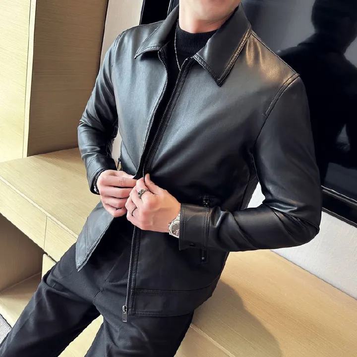 Customized Outdoor Smooth Monochrome Waterproof Men Leather Jacket breathable quick dry men's leather jackets Coats