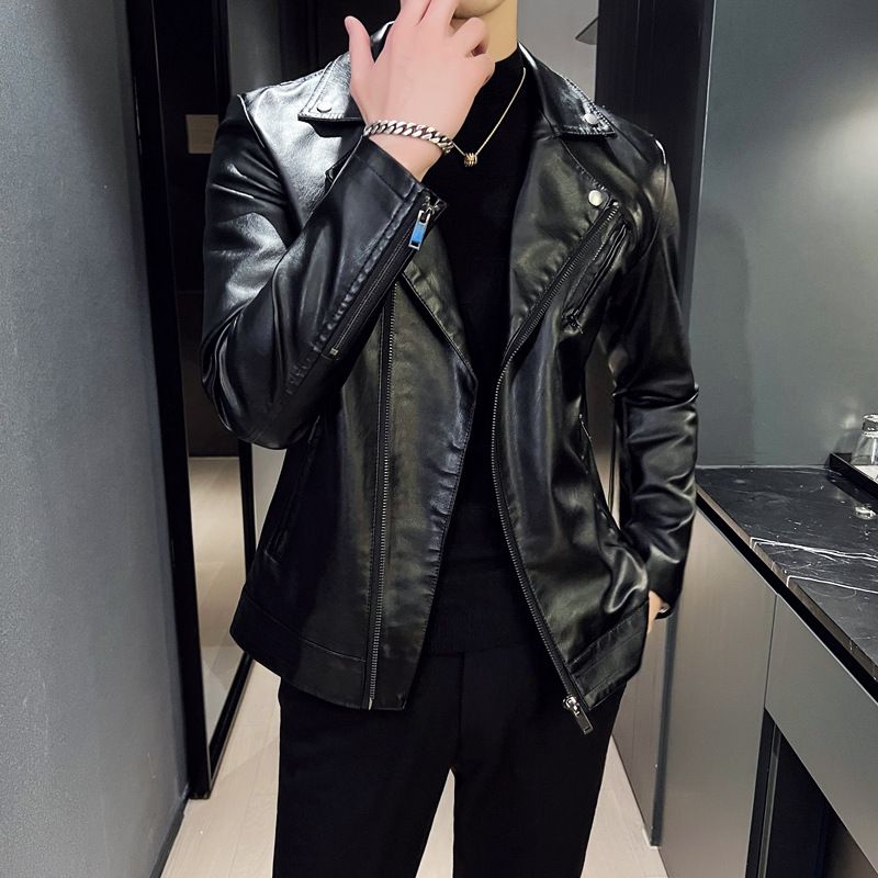 Fashion High Quality Men's Casual Long Sleeve Leather Jacket Design Black Jackets  Coats