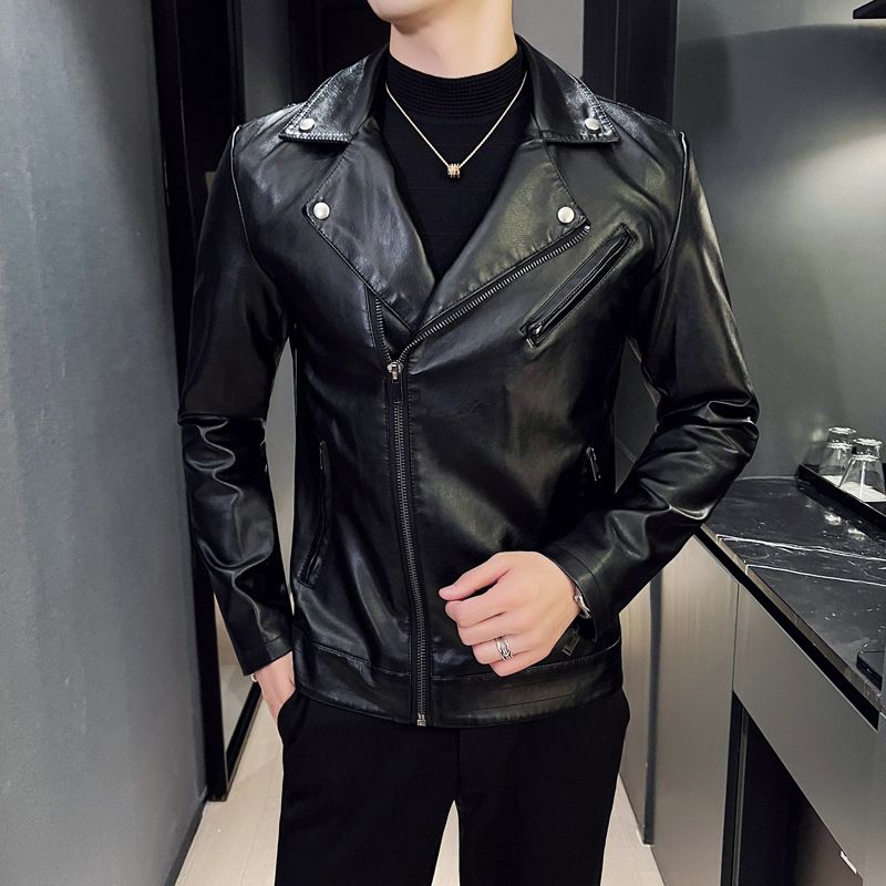Fashion High Quality Men's Casual Long Sleeve Leather Jacket Design Black Jackets  Coats