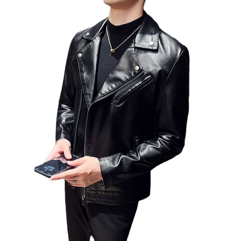 Fashion High Quality Men's Casual Long Sleeve Leather Jacket Design Black Jackets  Coats