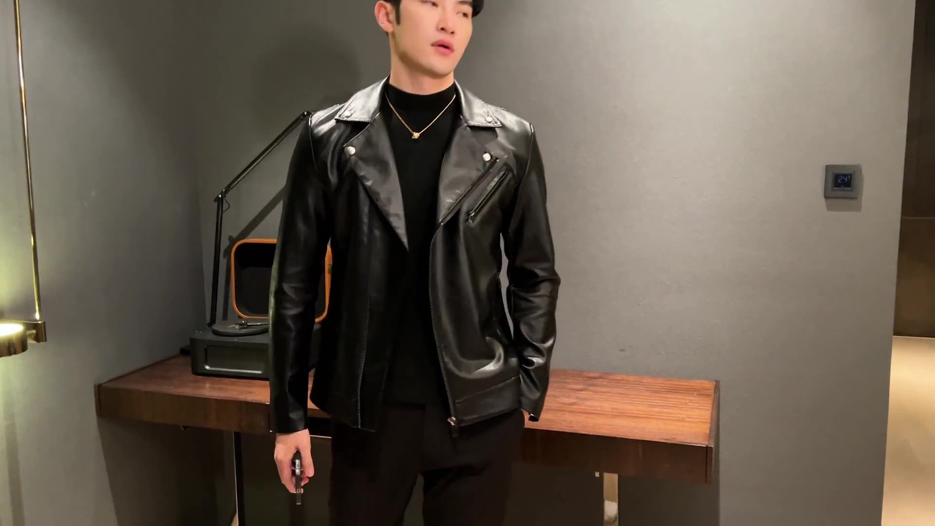 Fashion High Quality Men's Casual Long Sleeve Leather Jacket Design Black Jackets  Coats