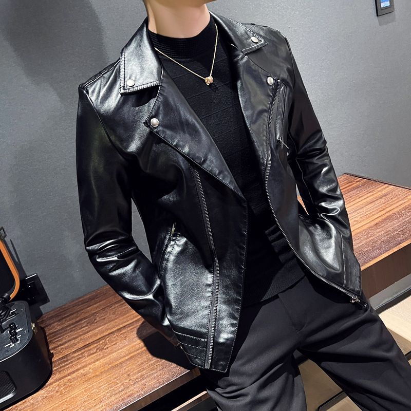 Fashion High Quality Men's Casual Long Sleeve Leather Jacket Design Black Jackets  Coats