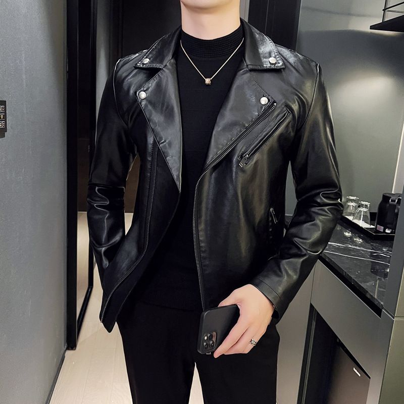 Fashion High Quality Men's Casual Long Sleeve Leather Jacket Design Black Jackets  Coats