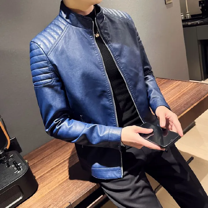 Men's Faux Leather Motorbike Biker Riding Jacket Motorcycle Racing Jacket For Men Riding Coats