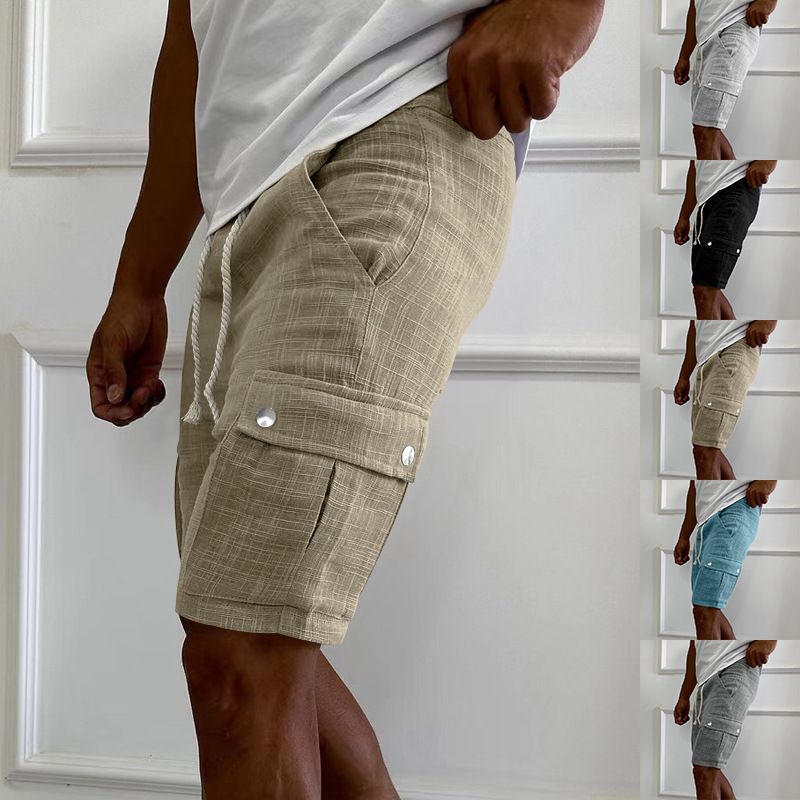 cargo shorts men's summer European and American fashion casual men's slim drawstring shorts Five quarter pants men Shorts