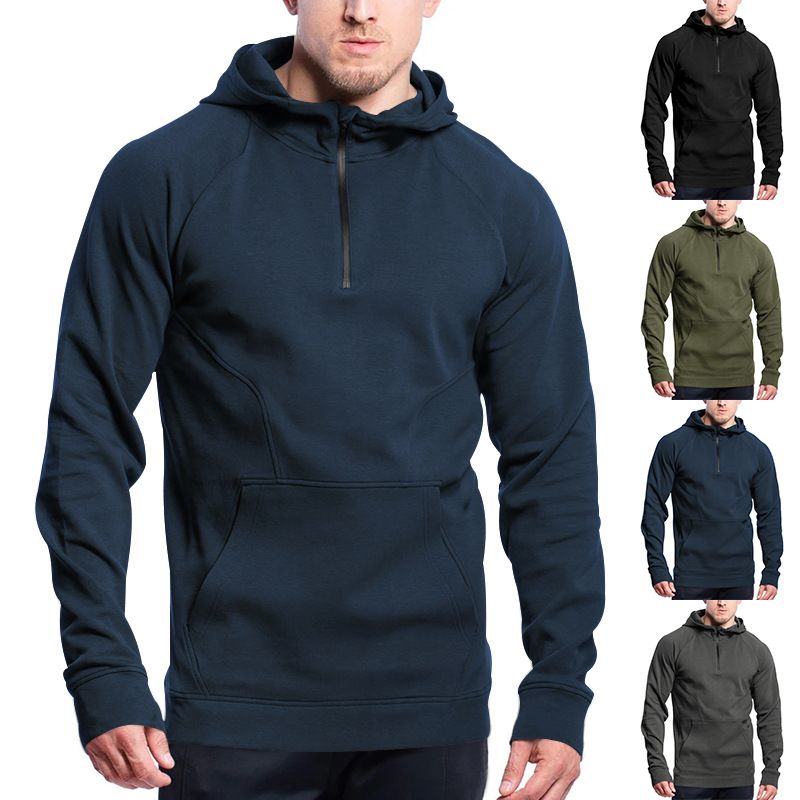Men's Blank Sports Hoodie Polyester Fleece Pullover 1/4 Quater Zip Hooded Sweatshirt For Men  Coats
