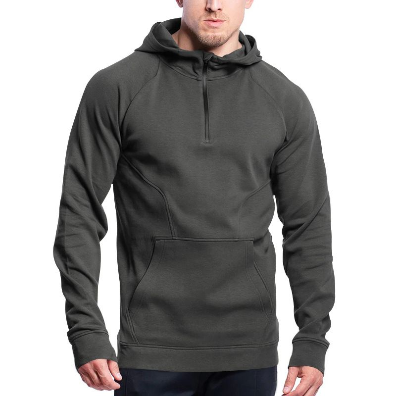 Men's Blank Sports Hoodie Polyester Fleece Pullover 1/4 Quater Zip Hooded Sweatshirt For Men  Coats