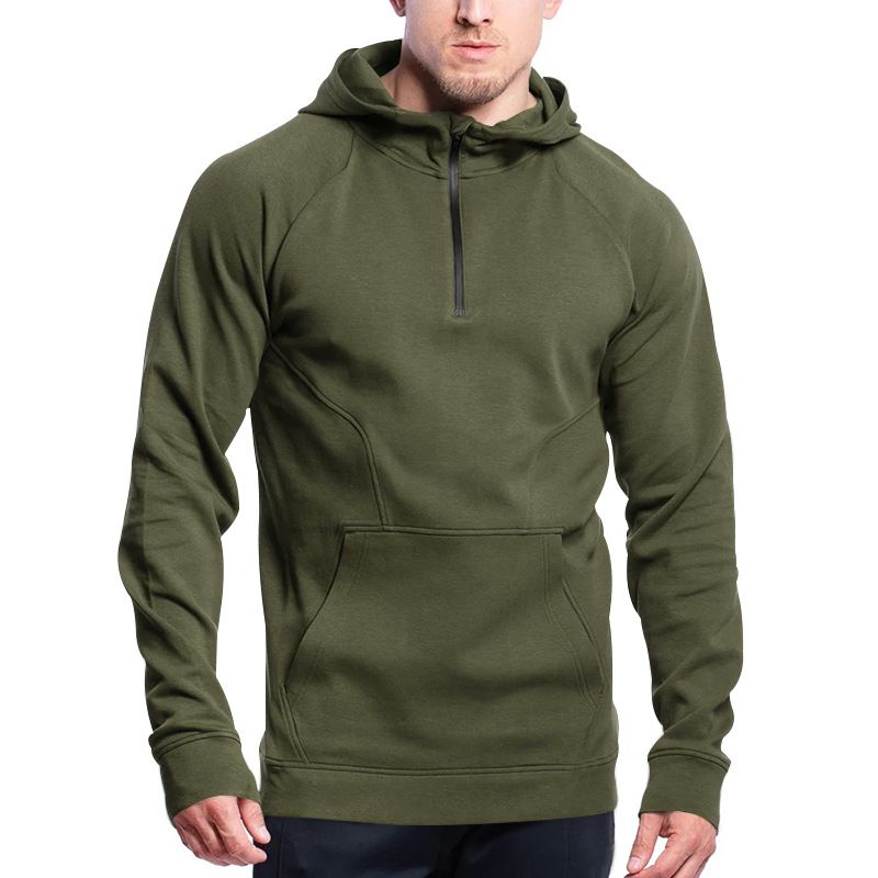 Men's Blank Sports Hoodie Polyester Fleece Pullover 1/4 Quater Zip Hooded Sweatshirt For Men  Coats