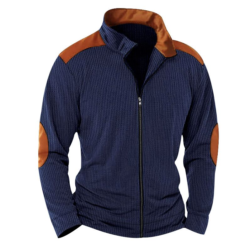 American Men's Casual Heavyweight Corduroy Jacket Solid Color Block Long Sleeved Zipper Cardigan for Winter Worn Fleece Fabric Coats