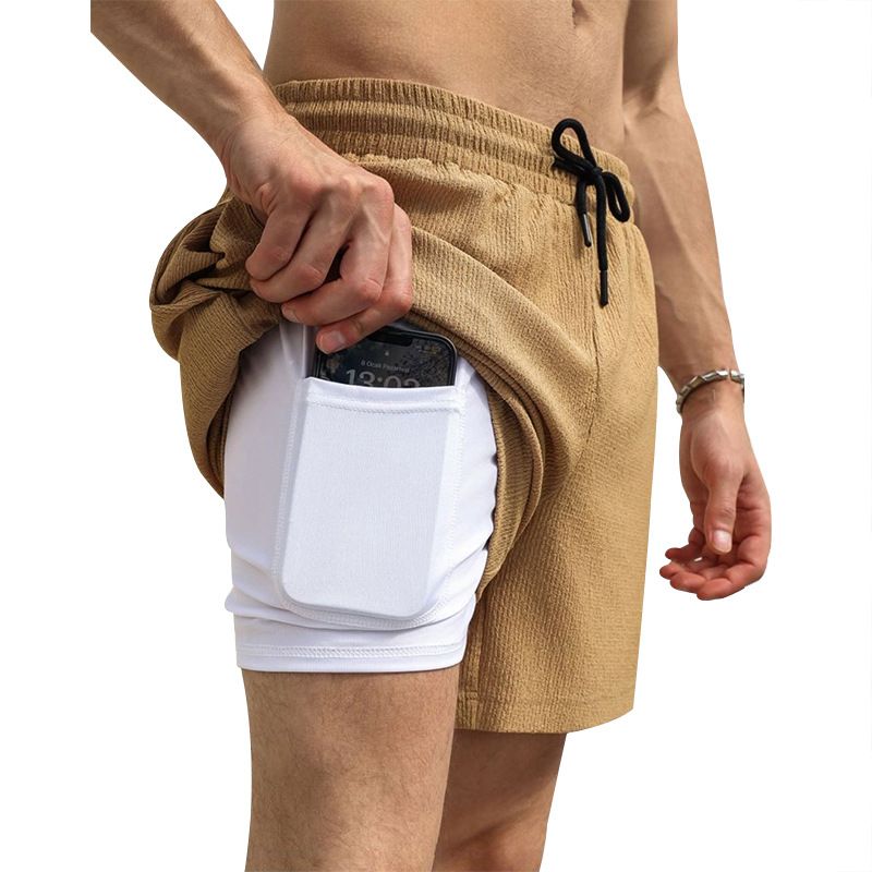 Sport Shorts Custom Logo EU Size Phone Pocket 2 in 1 Men Fitness Workout Jogger Suit With Inner Compression Gym Shorts