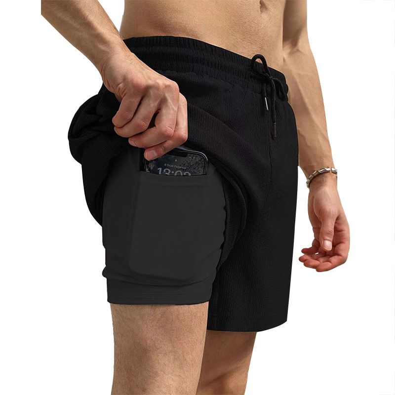 Sport Shorts Custom Logo EU Size Phone Pocket 2 in 1 Men Fitness Workout Jogger Suit With Inner Compression Gym Shorts