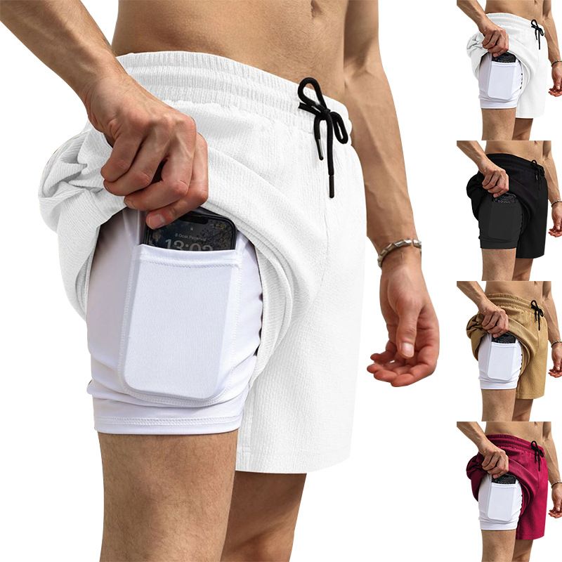 Sport Shorts Custom Logo EU Size Phone Pocket 2 in 1 Men Fitness Workout Jogger Suit With Inner Compression Gym Shorts