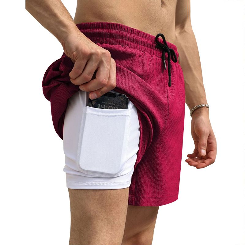 Sport Shorts Custom Logo EU Size Phone Pocket 2 in 1 Men Fitness Workout Jogger Suit With Inner Compression Gym Shorts