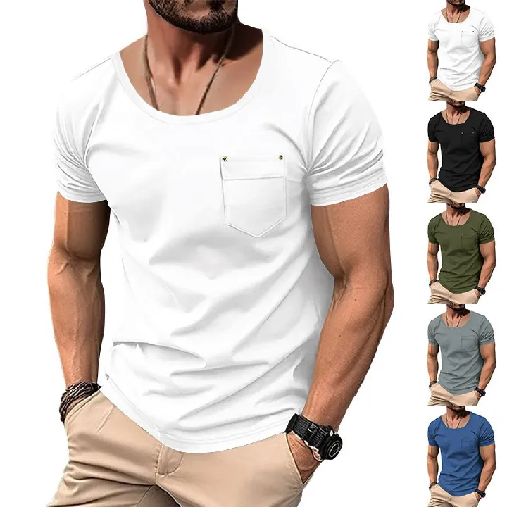 Custom Gsm Oversized Tshirt Heavyweigh Men Cotton Pocket White T-shirt  Men's Clothing Tops  T-Shirts
