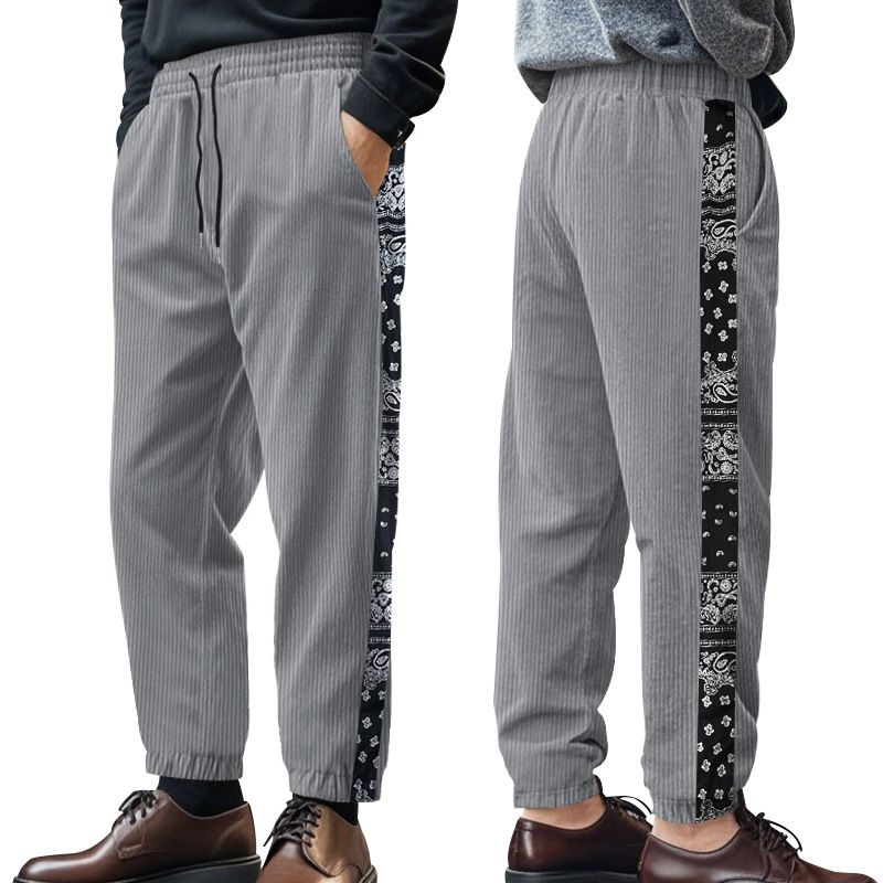 Custom paisley printed bandana jogger street men corduroy patchwork pants trouser for men  Casual