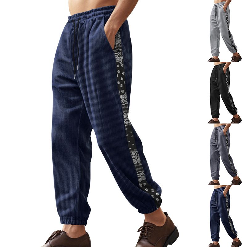 Custom paisley printed bandana jogger street men corduroy patchwork pants trouser for men  Casual