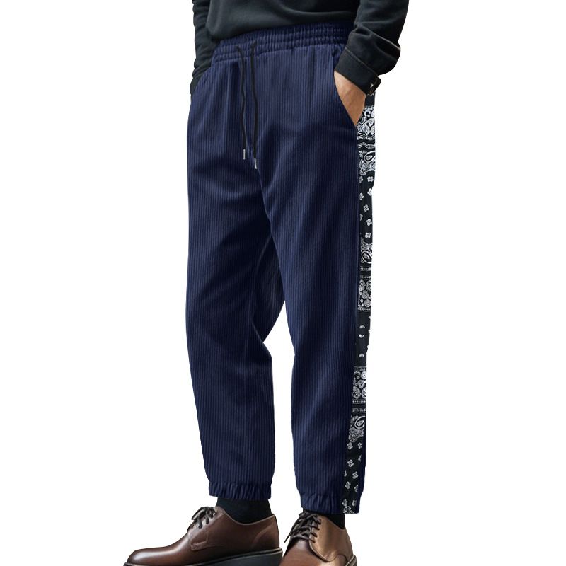 Custom paisley printed bandana jogger street men corduroy patchwork pants trouser for men  Casual