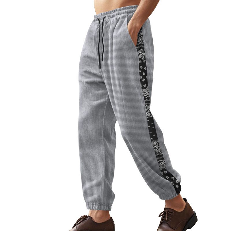 Custom paisley printed bandana jogger street men corduroy patchwork pants trouser for men  Casual