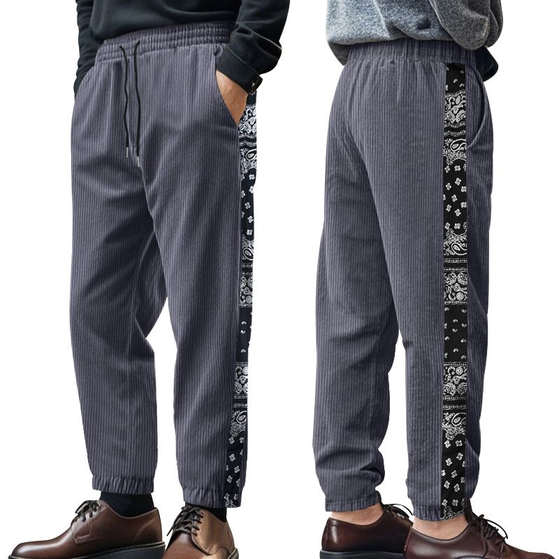 Custom paisley printed bandana jogger street men corduroy patchwork pants trouser for men  Casual