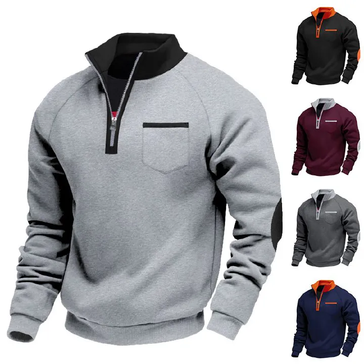 Autumn/Winter Men's Suit Outdoor Casual Men's Clothing Matching Color Zipper Stand Collar Hoodie  Sweatshirts