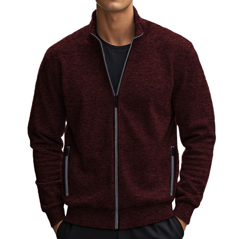 Wholesale Men Autumn Stand Collar Knit Solid Color Zipper Outdoor Cardigan Knitwear Casual Tops Coat Jacket Sweater  Coats
