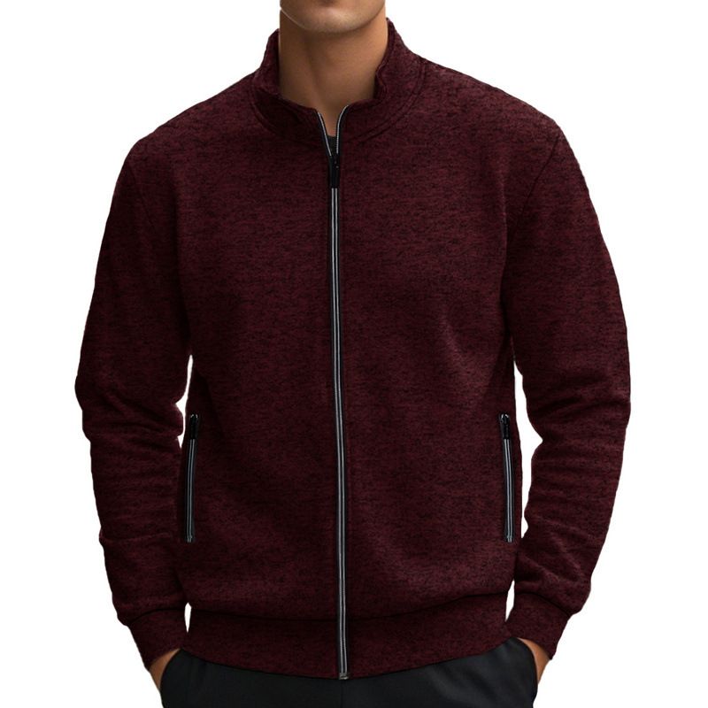 Wholesale Men Autumn Stand Collar Knit Solid Color Zipper Outdoor Cardigan Knitwear Casual Tops Coat Jacket Sweater  Coats