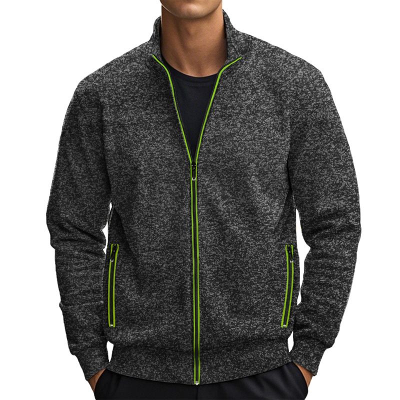 Wholesale Men Autumn Stand Collar Knit Solid Color Zipper Outdoor Cardigan Knitwear Casual Tops Coat Jacket Sweater  Coats