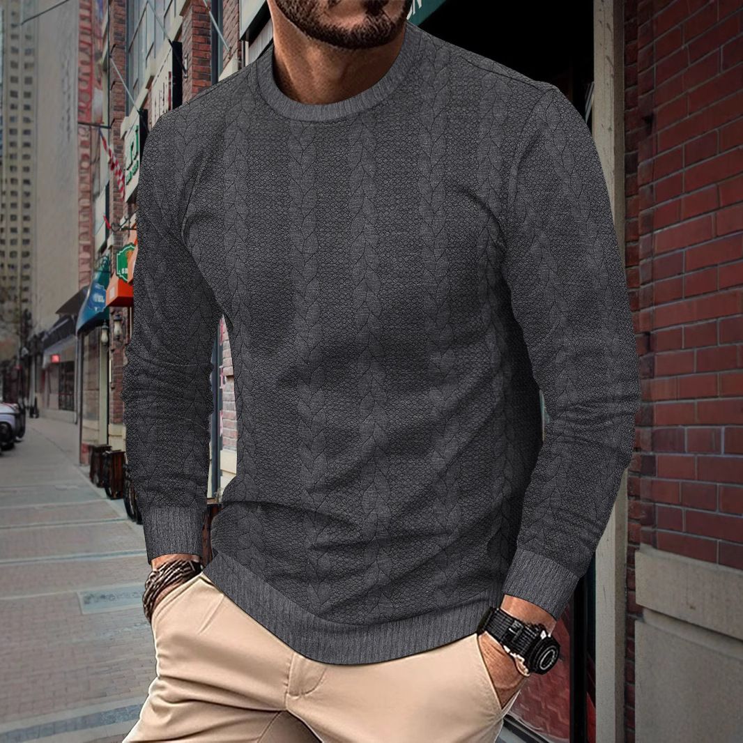 Wholesale Brown Gray O-neck Cable Knit Pullover Wool Cashmere Men's Sweater Men's Clothing  Tops  Sweatshirts