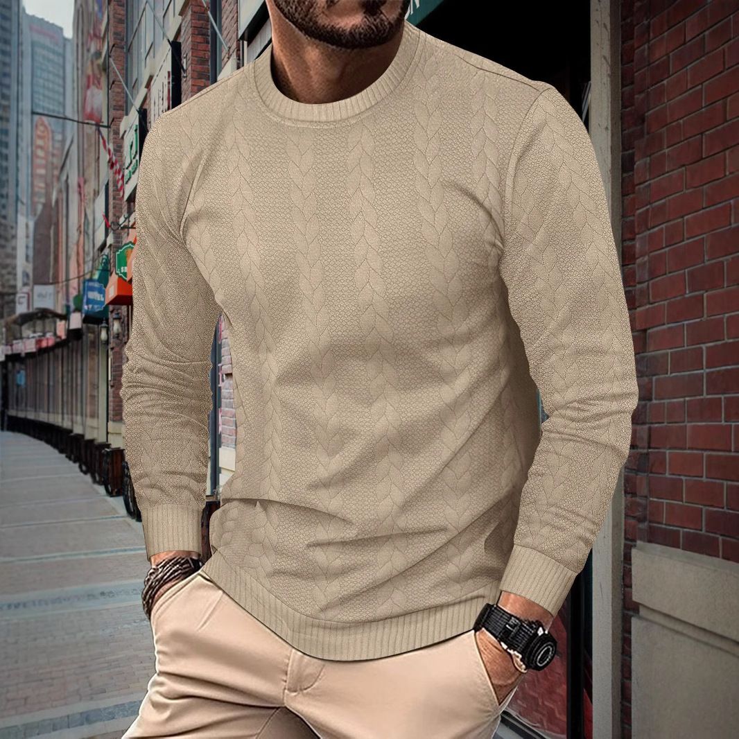 Wholesale Brown Gray O-neck Cable Knit Pullover Wool Cashmere Men's Sweater Men's Clothing  Tops  Sweatshirts