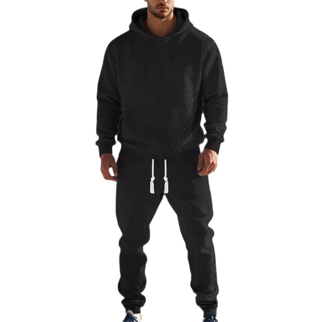 Custom Male Long Sleeve Sweatshirt Suit Men Hoodies Simple Drawstring Sweat Pant Solid Warm Two-Piece Outfits
