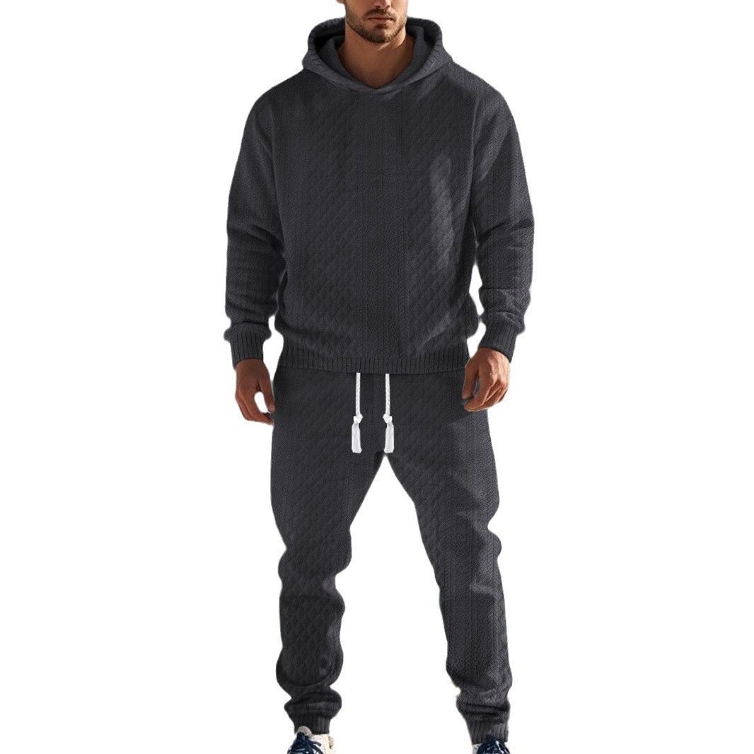 Custom Male Long Sleeve Sweatshirt Suit Men Hoodies Simple Drawstring Sweat Pant Solid Warm Two-Piece Outfits