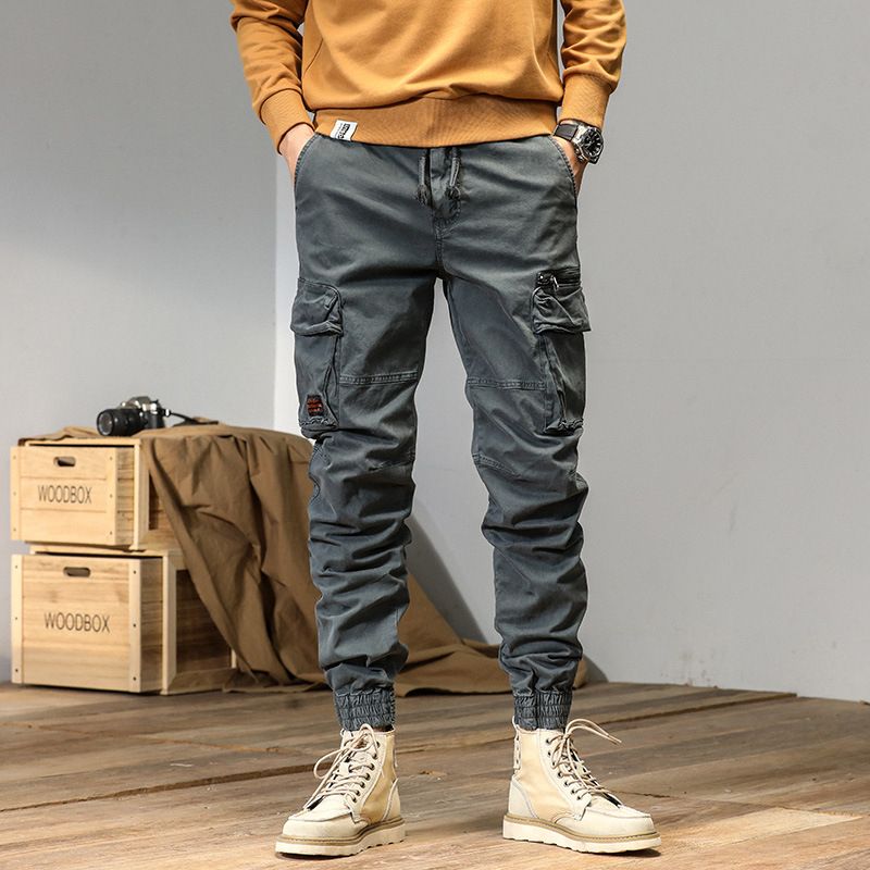 Spring and autumn trendy Cargo pants for men, slim, leggings, ruffian and handsome trousers, American multi bag pants Jeans