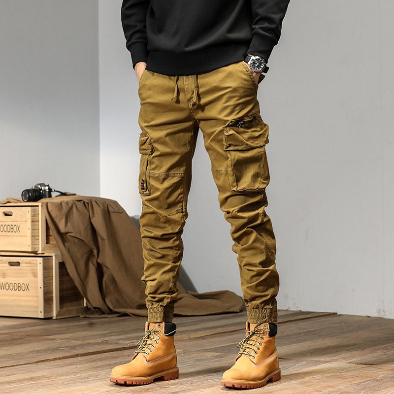 Spring and autumn trendy Cargo pants for men, slim, leggings, ruffian and handsome trousers, American multi bag pants Jeans