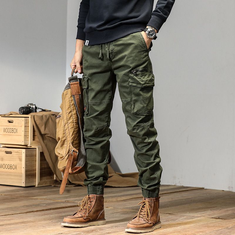 Spring and autumn trendy Cargo pants for men, slim, leggings, ruffian and handsome trousers, American multi bag pants Jeans