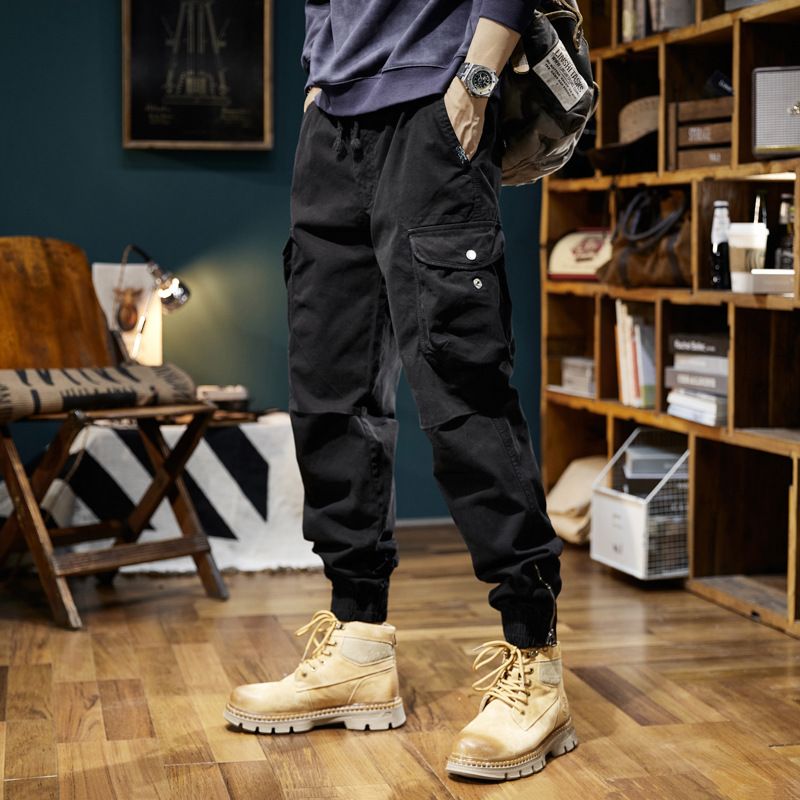 Spring and autumn trendy Cargo pants for men, slim, leggings, ruffian and handsome trousers, American multi bag pants  Jeans