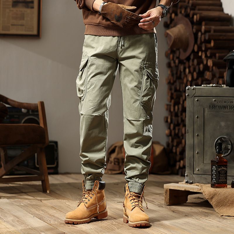 Spring and autumn trendy Cargo pants for men, slim, leggings, ruffian and handsome trousers, American multi bag pants  Jeans