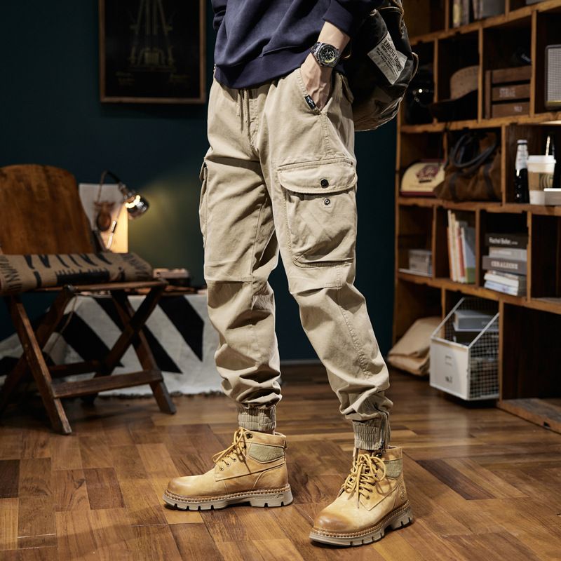 Spring and autumn trendy Cargo pants for men, slim, leggings, ruffian and handsome trousers, American multi bag pants  Jeans