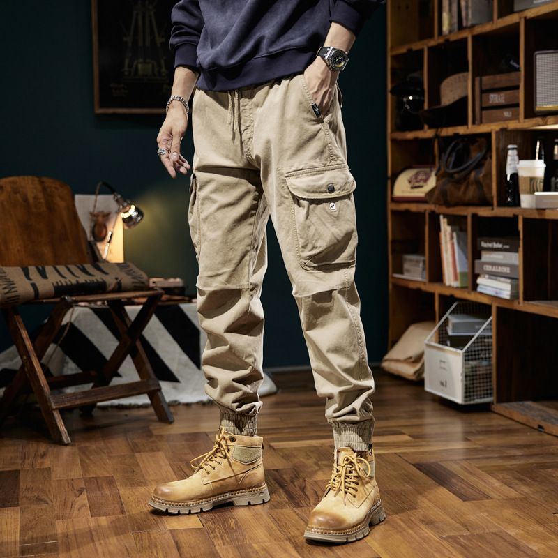 Spring and autumn trendy Cargo pants for men, slim, leggings, ruffian and handsome trousers, American multi bag pants  Jeans