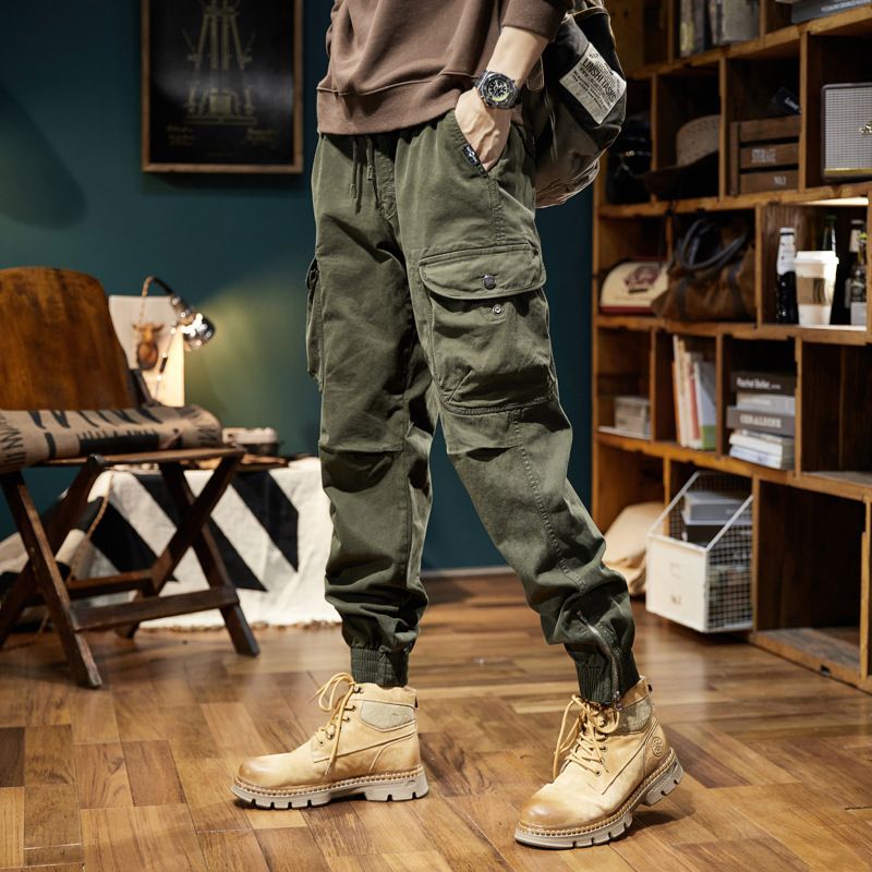 Spring and autumn trendy Cargo pants for men, slim, leggings, ruffian and handsome trousers, American multi bag pants  Jeans