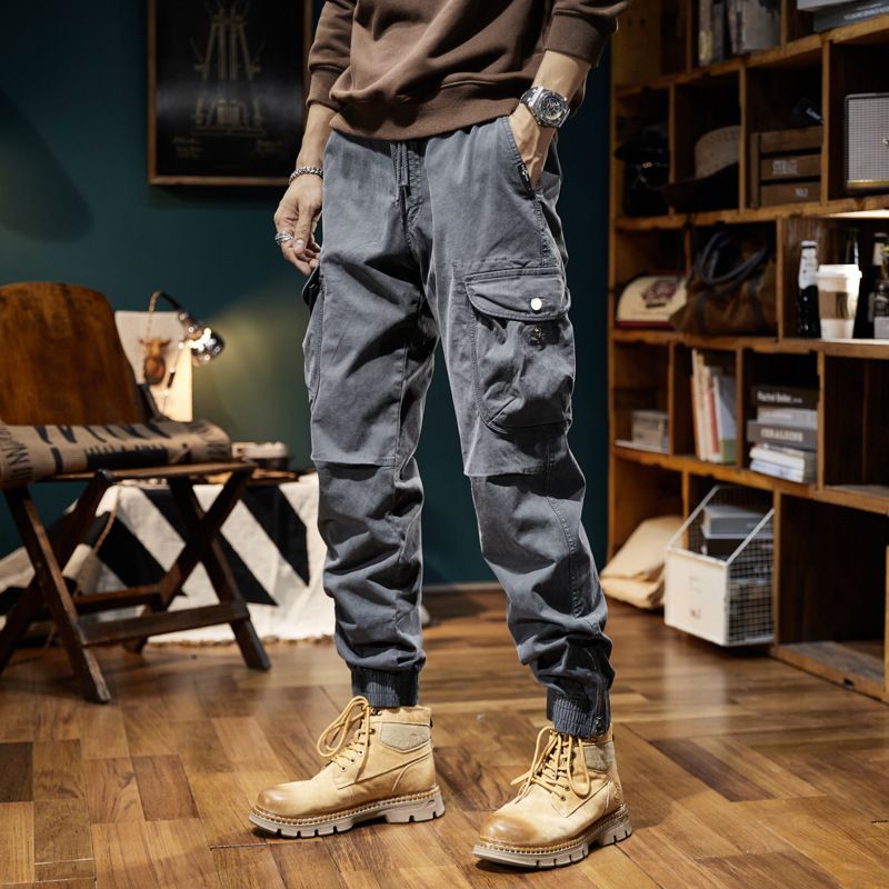 Spring and autumn trendy Cargo pants for men, slim, leggings, ruffian and handsome trousers, American multi bag pants  Jeans