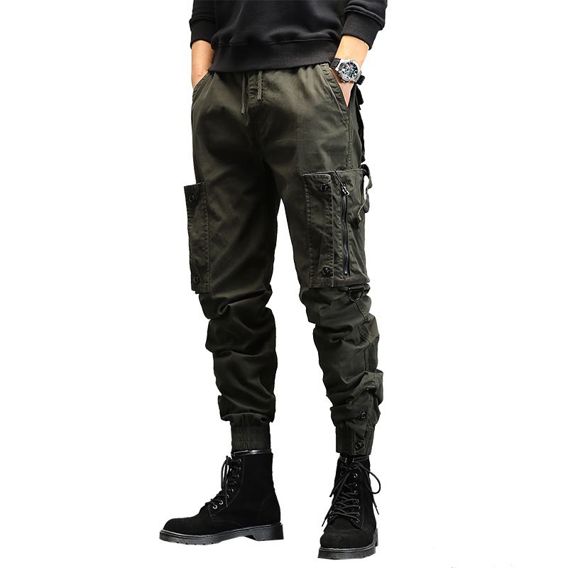 High quality multi pocket ankle tied hiking pants custom logo solid drawstring tactical cargo trousers for men  Jeans