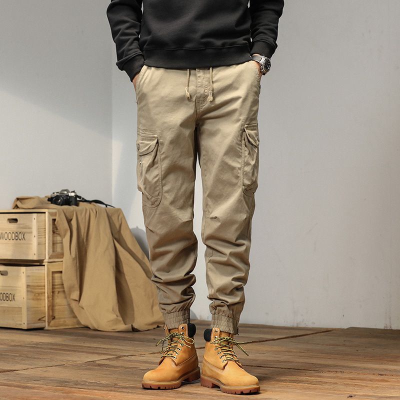 New Men Streetwear Zipper Leg Skinny Work Joggers Casual Trousers Multi Pockets Cotton Cargo Pants Jeans