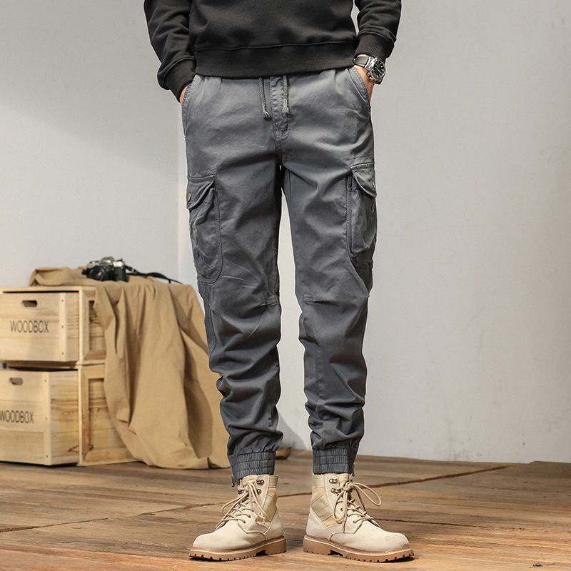 New Men Streetwear Zipper Leg Skinny Work Joggers Casual Trousers Multi Pockets Cotton Cargo Pants Jeans